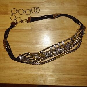 Vintage Metal Boho Style Belt, Hook Closure, Silver And Gold Tone, Retro Fashion